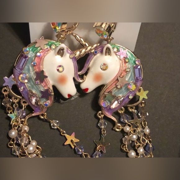 Betsey Johnson Jewelry - Betsey johnson unicorn tassel dangling gemstone chandelier earrings new